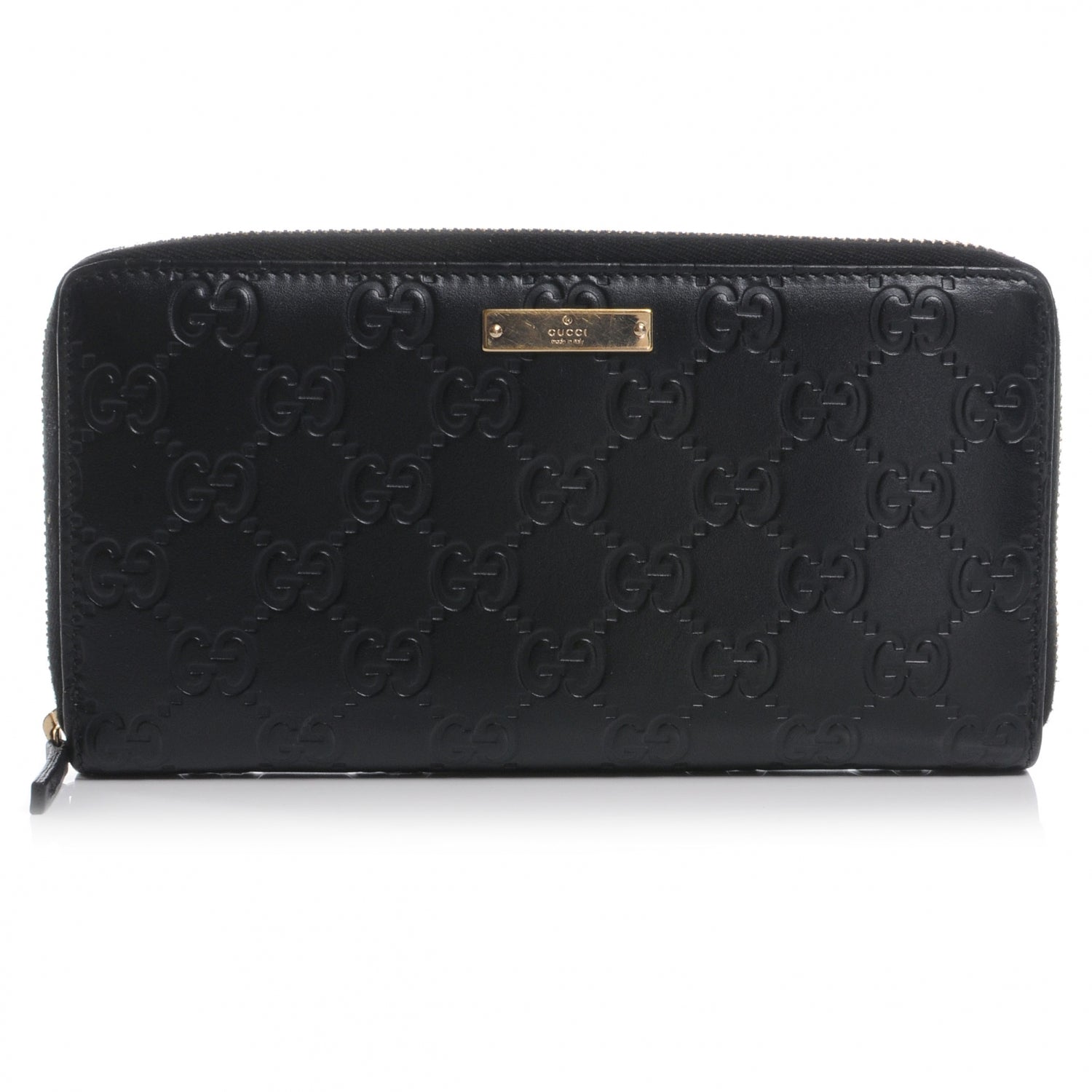 Gucci Guccissima Margaux Calfskin Metal Bar Zip Around Wallet Black 1 of 7
