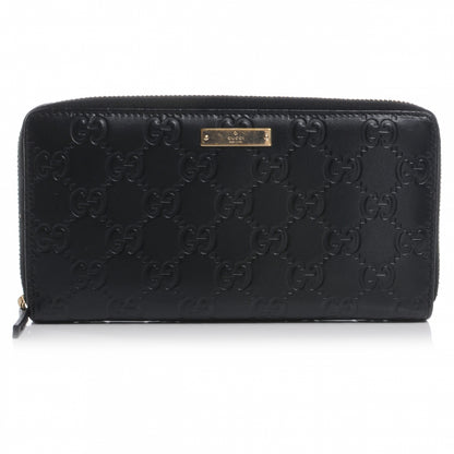 Gucci Guccissima Margaux Calfskin Metal Bar Zip Around Wallet Black 1 of 7