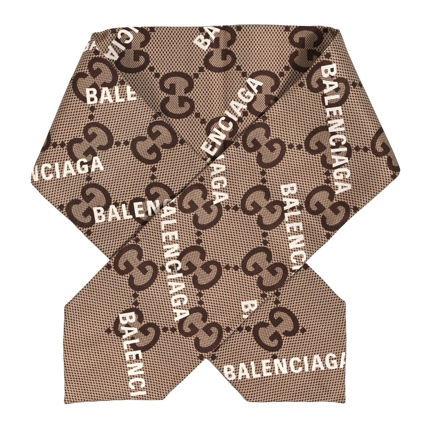 X BALENCIAGA Silk Twill Maxi GG Monogram GG B Neck Bow Scarf Beige White