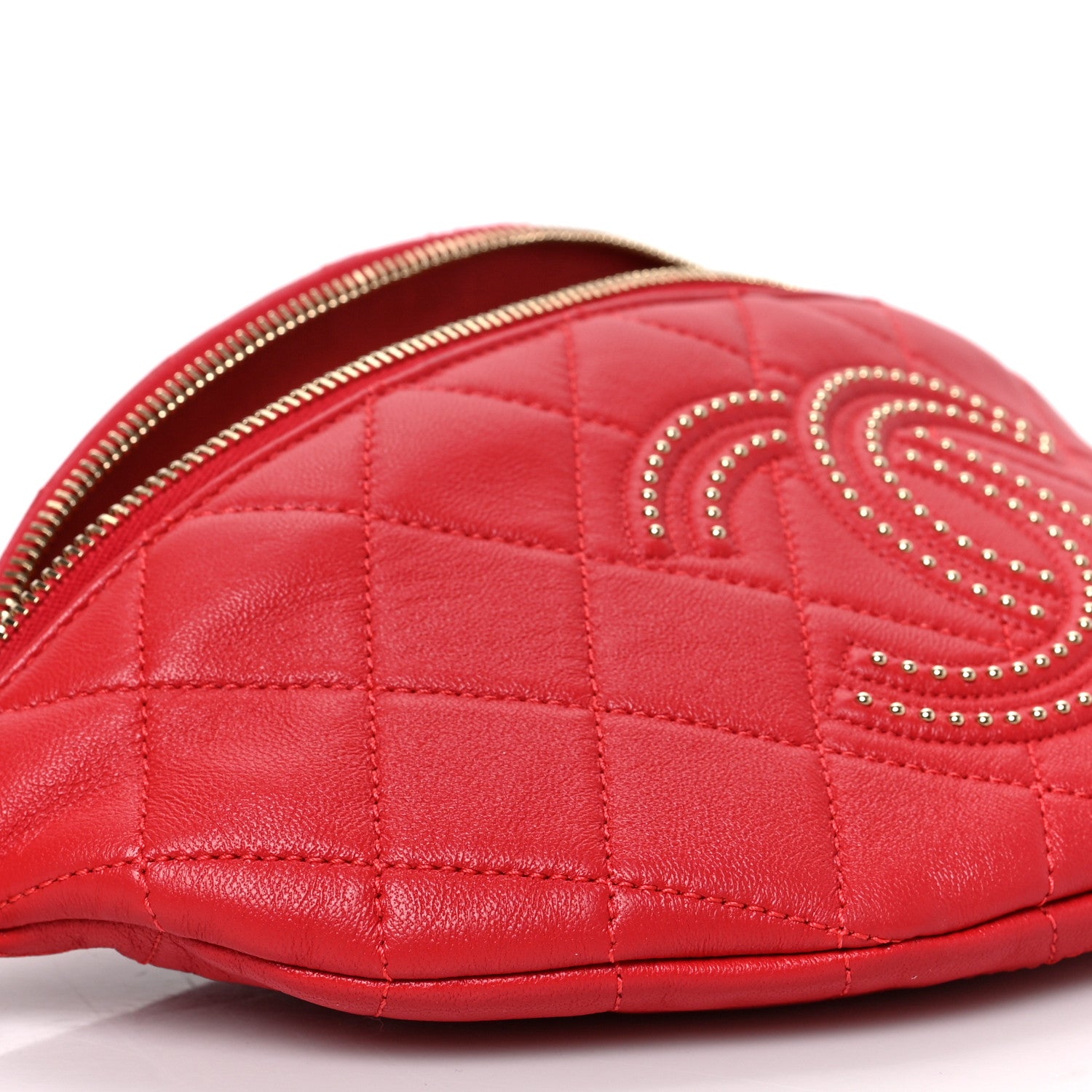 Chanel Lambskin Quilted Studded Waist Bag Red 8 of 9