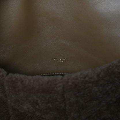 Saint Laurent Shearling Quilted Medium Loulou Monogram Chain Satchel Natural Brown 5 of 10