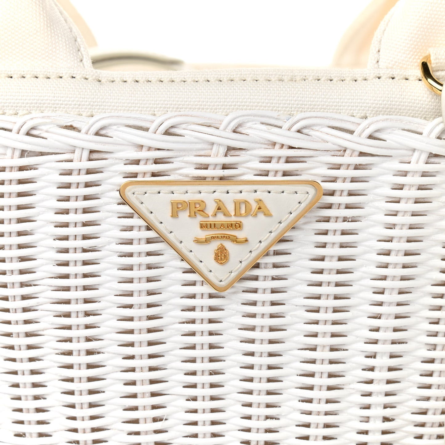 Wicker Canvas Shoulder Bag White