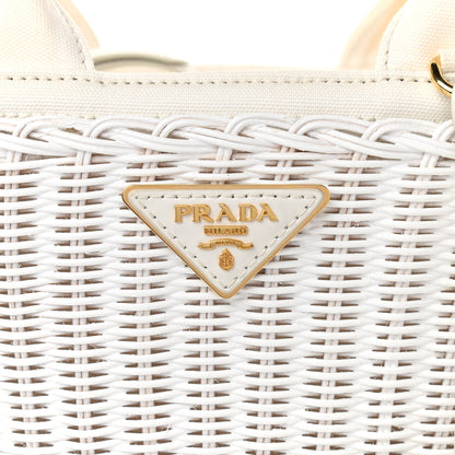 Prada Wicker Canvas Shoulder Bag White 37 of 41