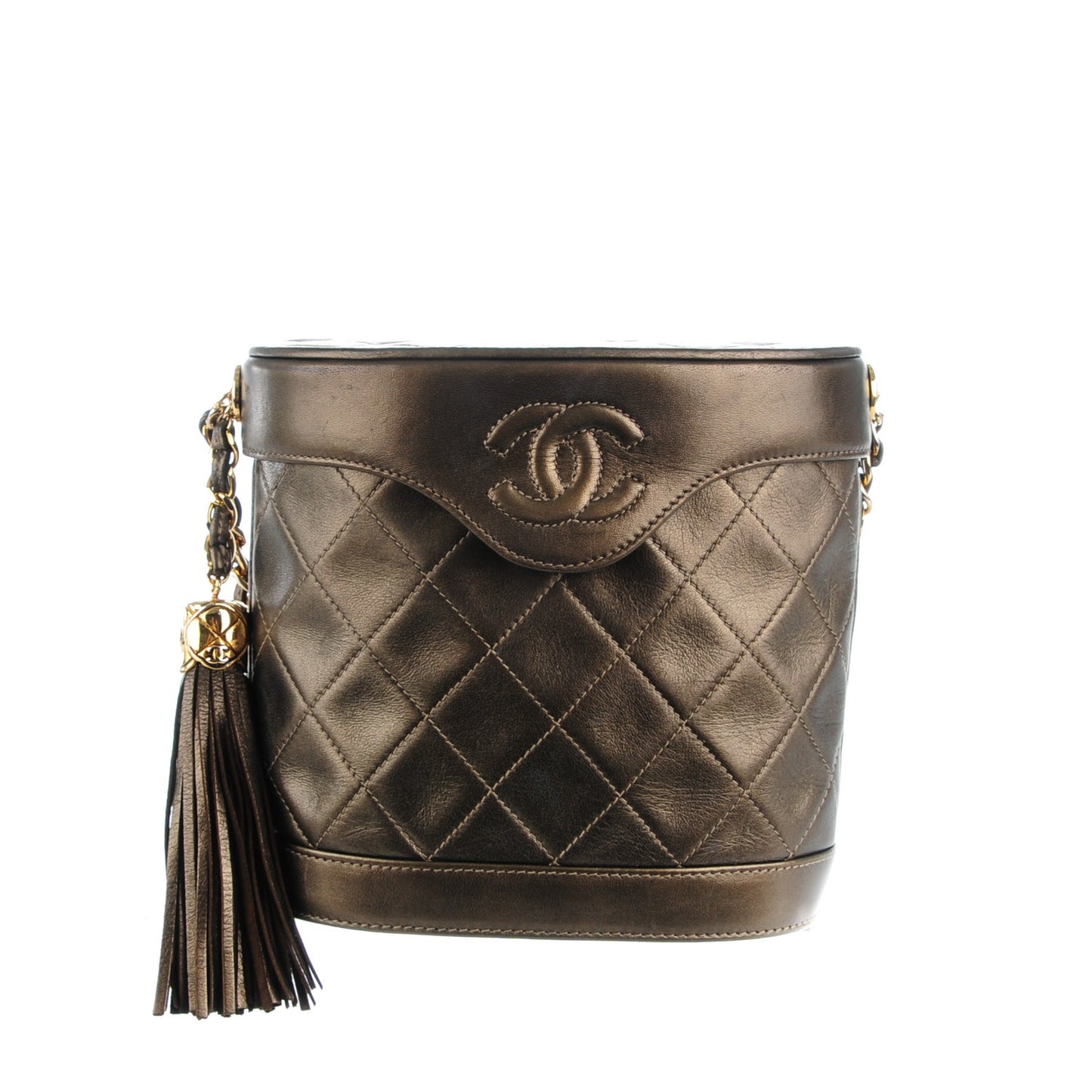 Metallic Lambskin Quilted Tassel Shoulder Bag Green