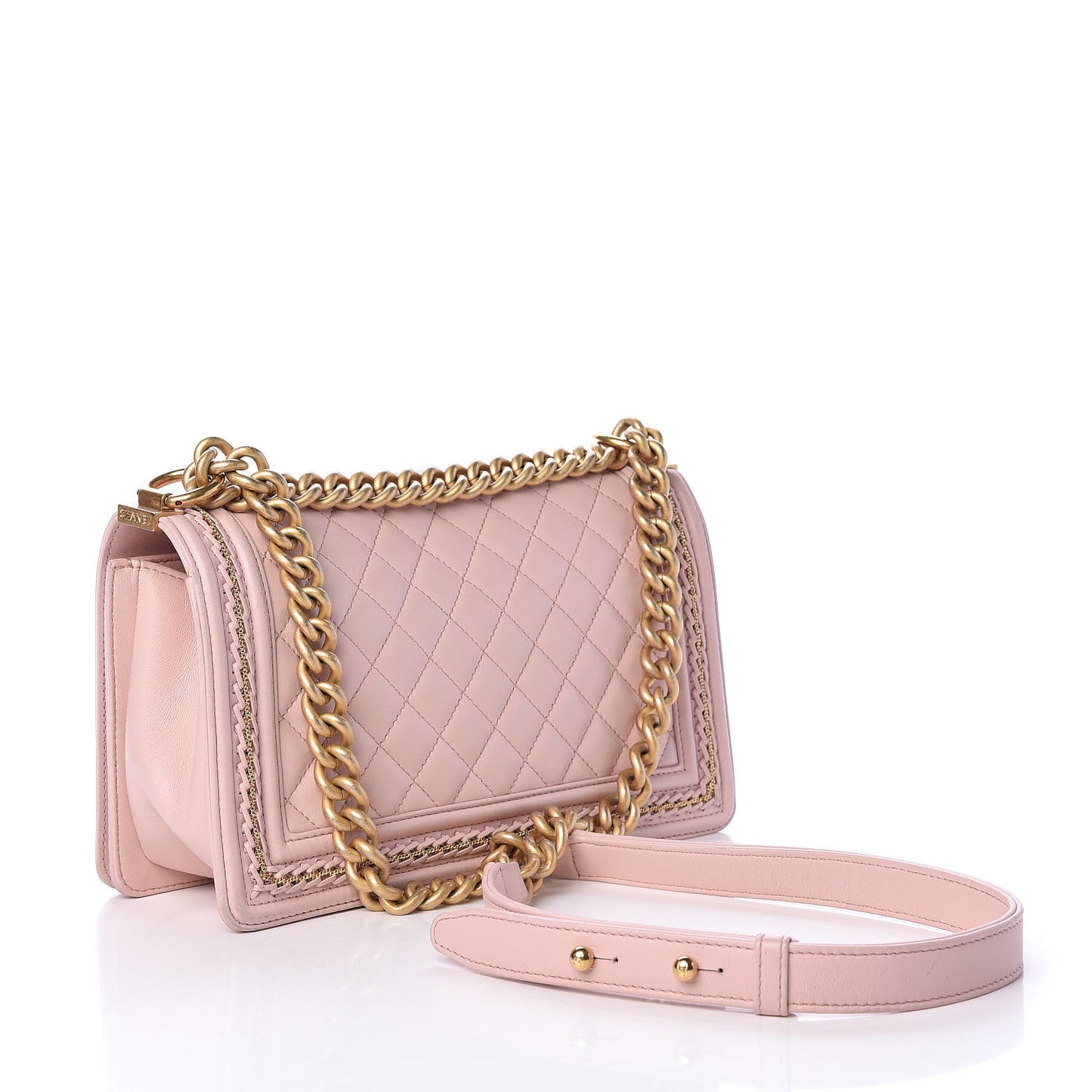 Lambskin Quilted Medium Chain Detail Boy Flap Light Pink