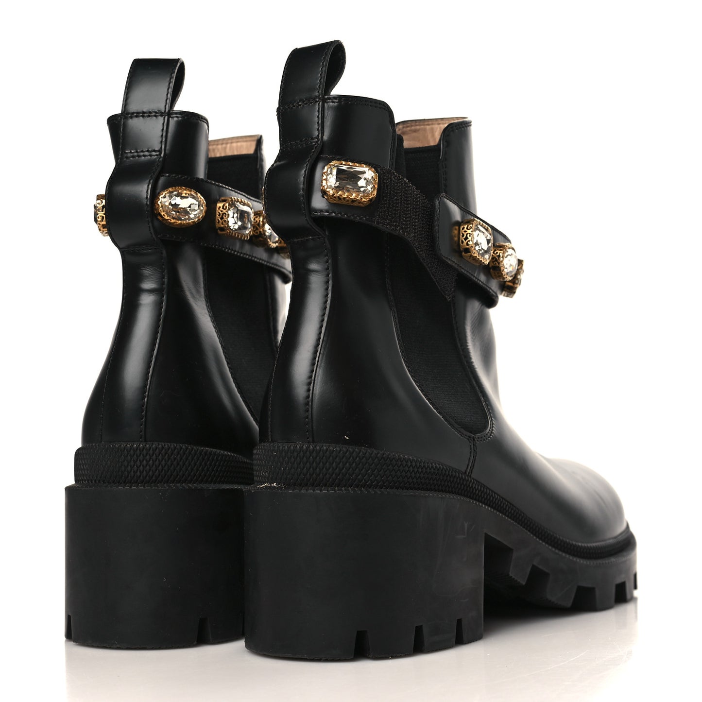 Calfskin Crystal GG Trip Chelsea Ankle Boots 39.5 Black