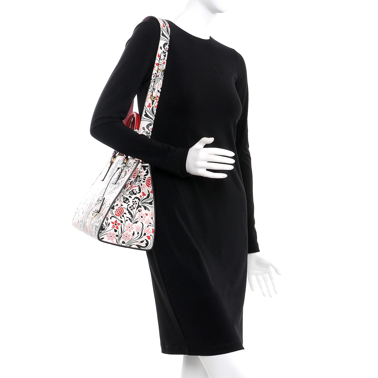 Prada Calfskin Floreale Medium Galleria Double Zip Tote White Rosa 2 of 7