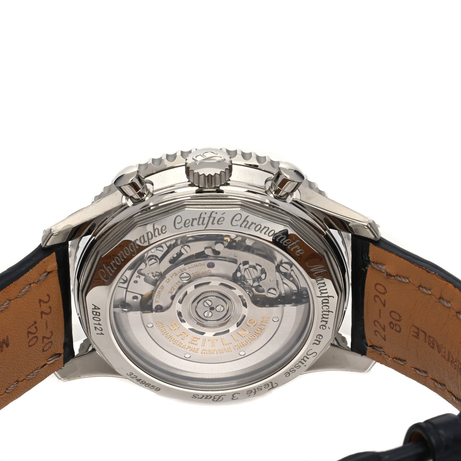 Breitling Stainless Steel Alligator 42mm Navitimer Chronograph Automatic Watch Blue AB0121 4 of 5