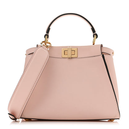 Fendi Vitello Seta Canvas FF Embroidered Mini Peekaboo Iconic Satchel Rosa Confetto 1 of 12