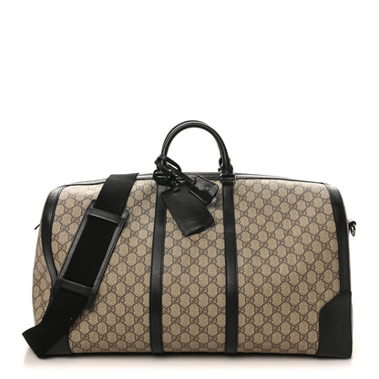Gucci GG Supreme Monogram Selleria Calfskin Large Duffle Beige Ebony Black 1 of 13