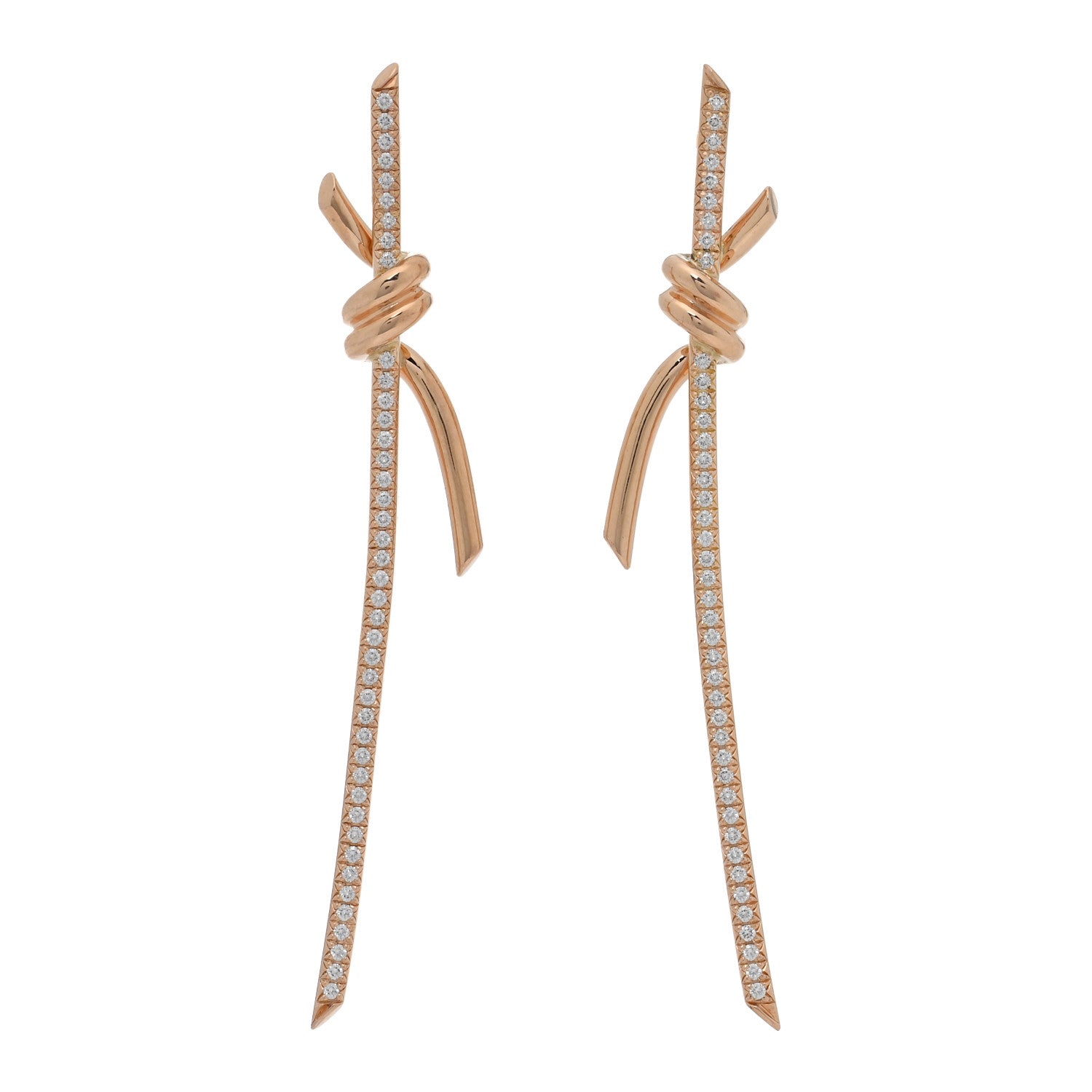 Tiffany 18K Rose Gold Diamond Tiffany Knot Drop Earrings 1 of 4