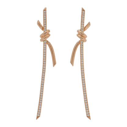 Tiffany 18K Rose Gold Diamond Tiffany Knot Drop Earrings 1 of 4