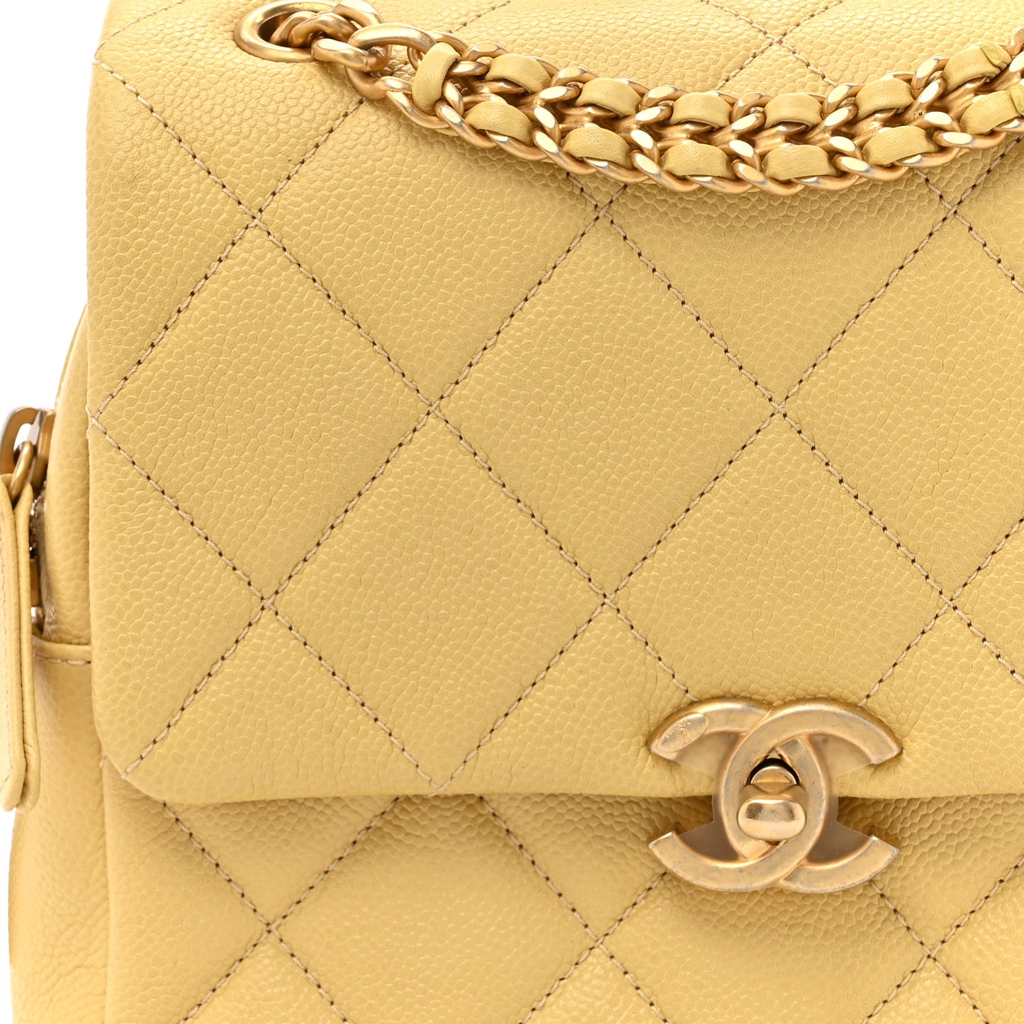 Shiny Caviar Quilted Chain Melody Backpack Yellow