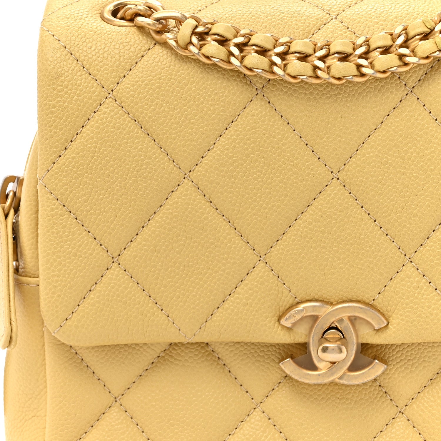 Chanel Shiny Caviar Quilted Chain Melody Backpack Yellow 8 of 10
