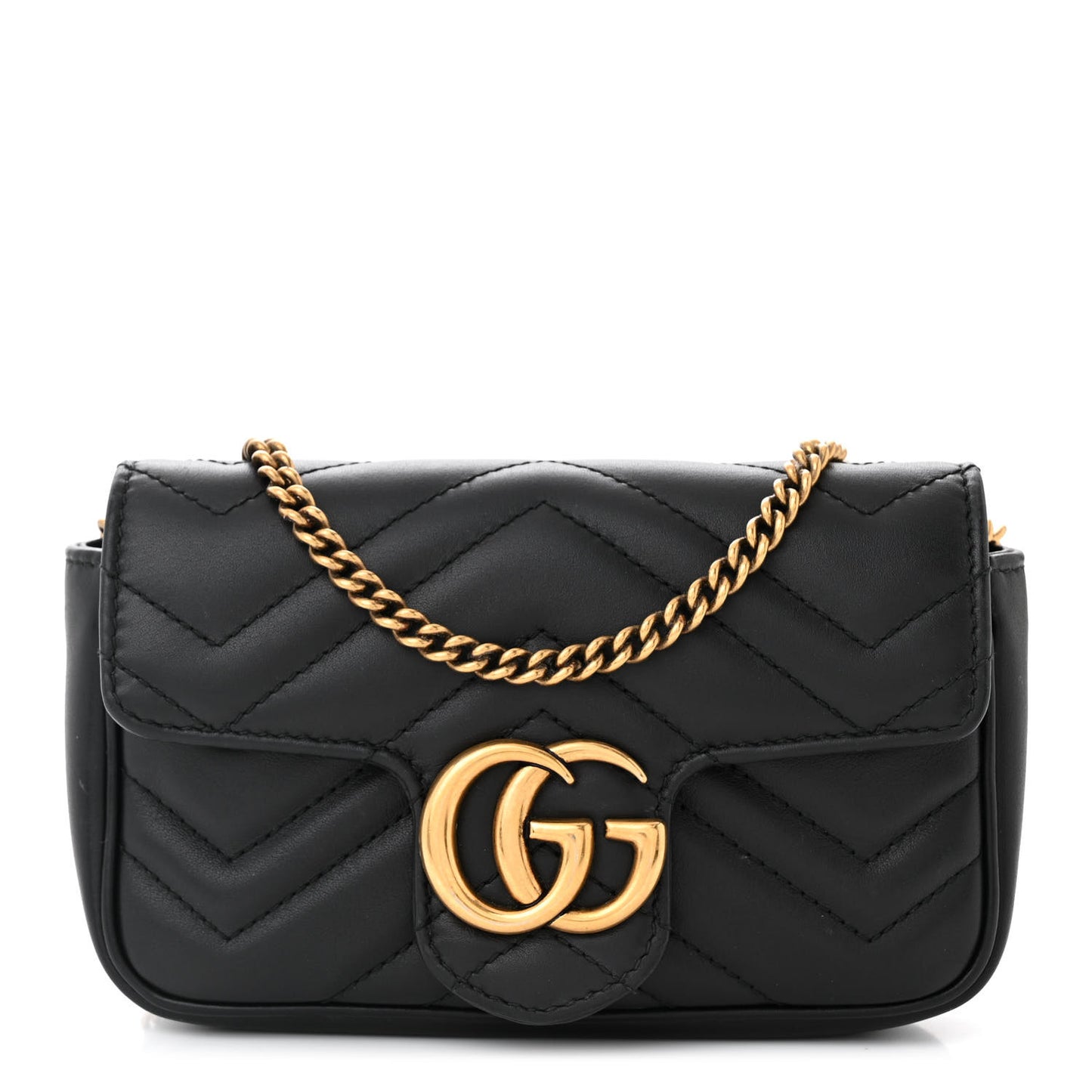 Calfskin Matelasse Super Mini GG Marmont Shoulder Bag Black