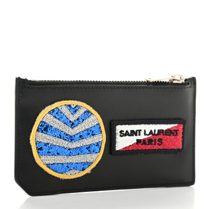 Saint Laurent Calfskin Paris Rainbow Patch Fragments Zip Pouch Card Holder Black 3 of 8