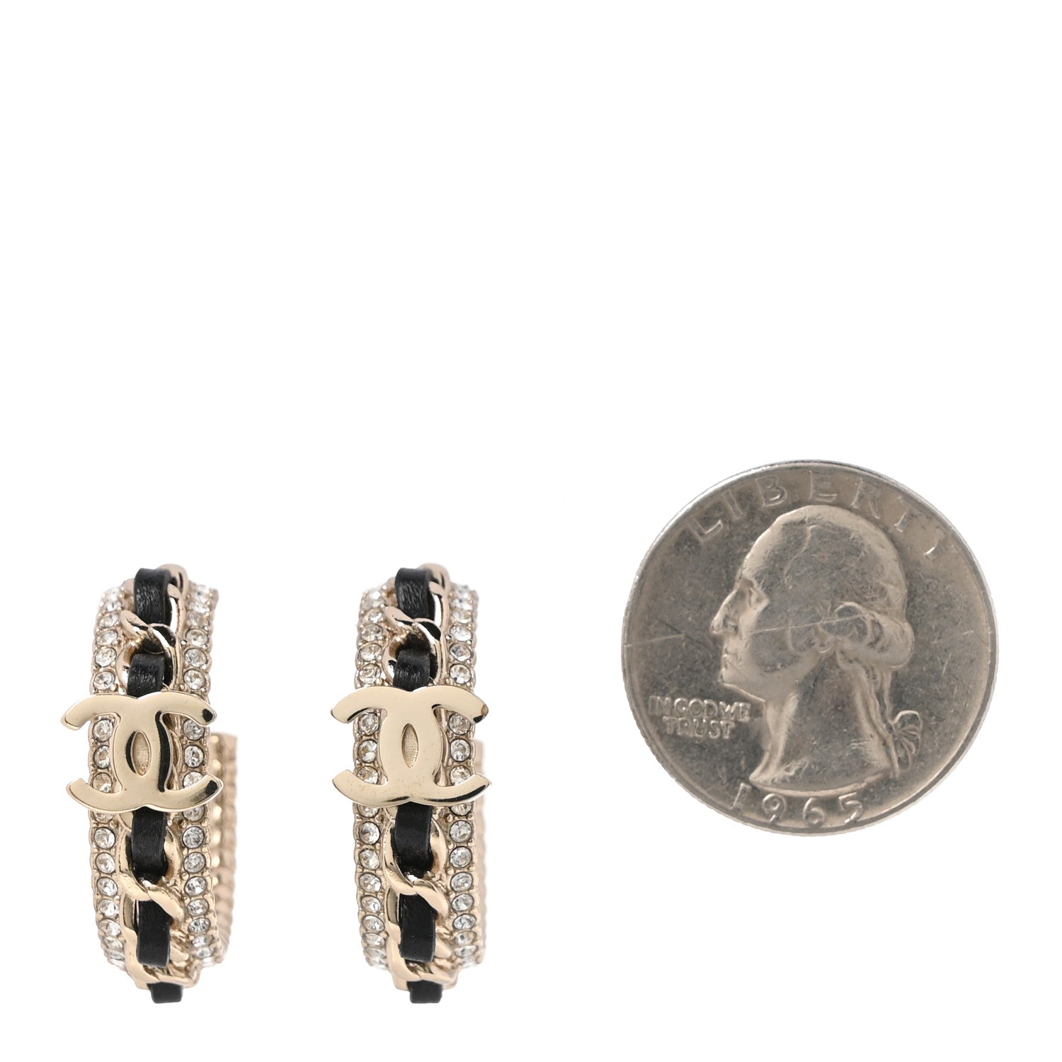Chanel Lambskin Crystal Chain Chanel Strass CC Earrings Black Gold 2 of 5