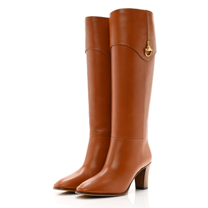Gucci Calfskin Half Horsebit Tall Boots 39.5 Cognac 3 of 12