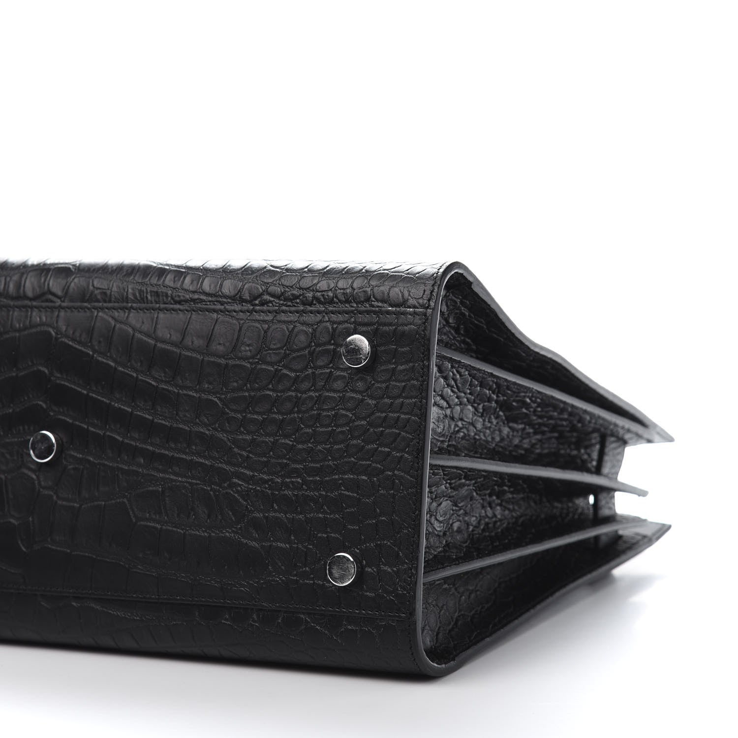 Saint Laurent Calfskin Crocodile Embossed Small Sac de Jour Black 9 of 10