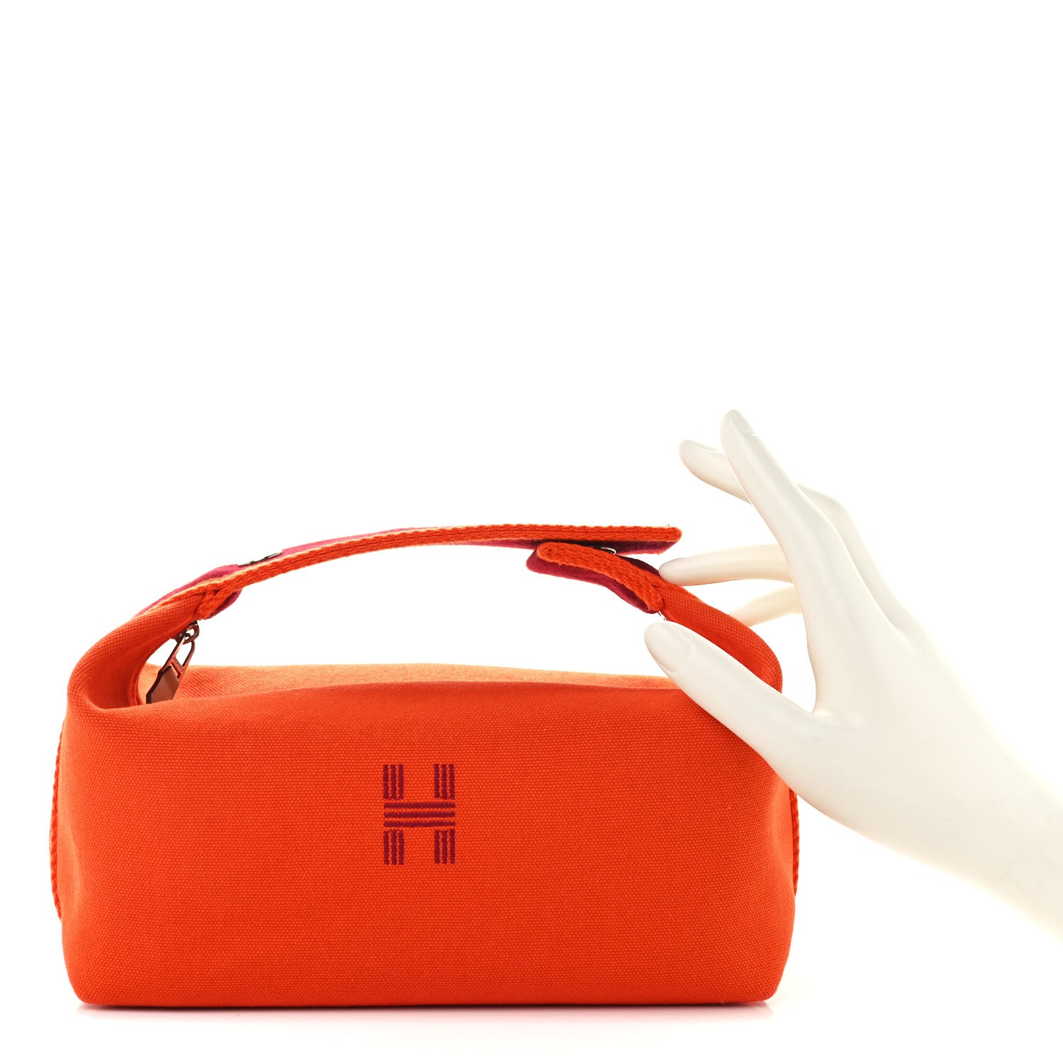 Hermes Canvas Small Bride-A-Brac Pouch Orange Burgundy 3 of 10