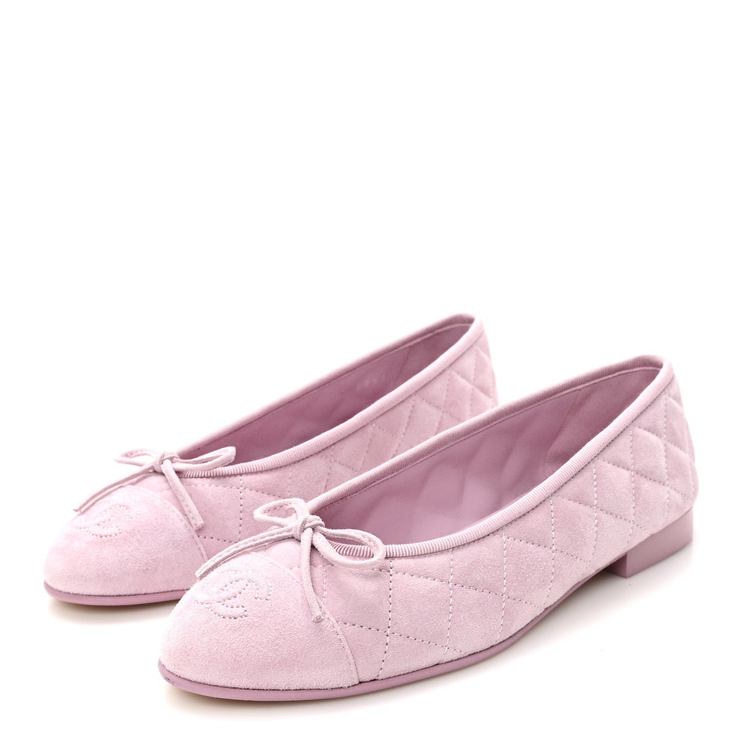 Chanel Suede Quilted Cap Toe CC Ballerina Flats 36 Light Pink 4 of 9