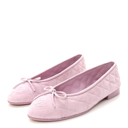 Chanel Suede Quilted Cap Toe CC Ballerina Flats 36 Light Pink 4 of 9