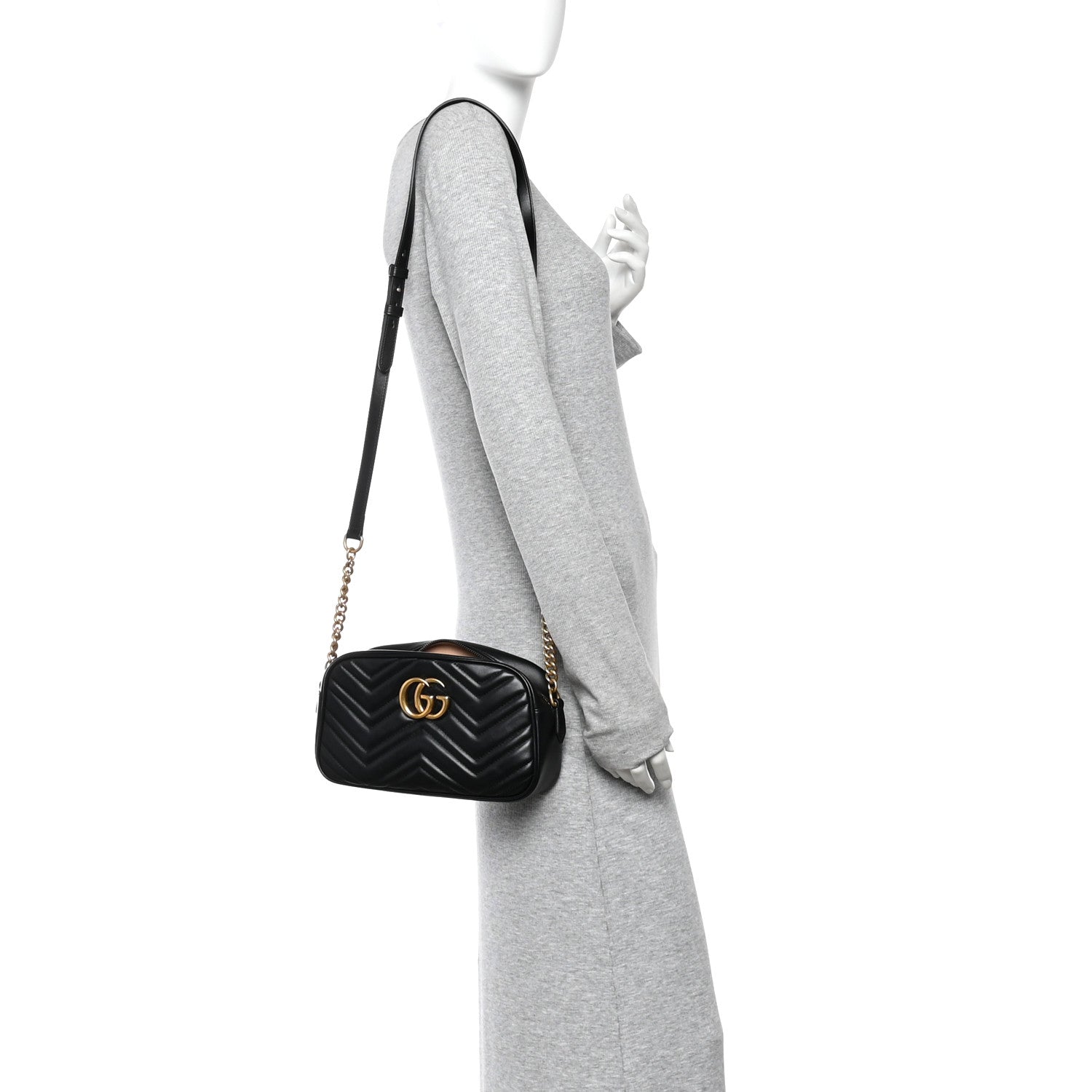 Gucci Calfskin Matelasse Small GG Marmont Chain Shoulder Bag Black 2 of 11