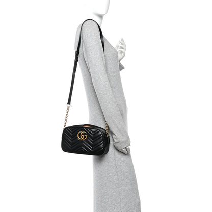 Gucci Calfskin Matelasse Small GG Marmont Chain Shoulder Bag Black 2 of 11
