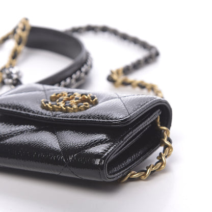 Chanel Shiny Crumpled Calfskin Quilted Chanel 19 Flap Coin Purse With Chain Black 10 of 12