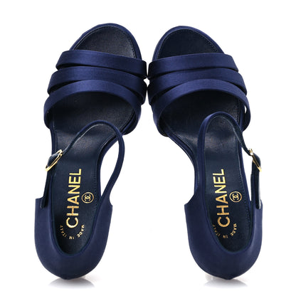 Chanel Satin Pearl Sandals 36 Dark Blue 2 of 11