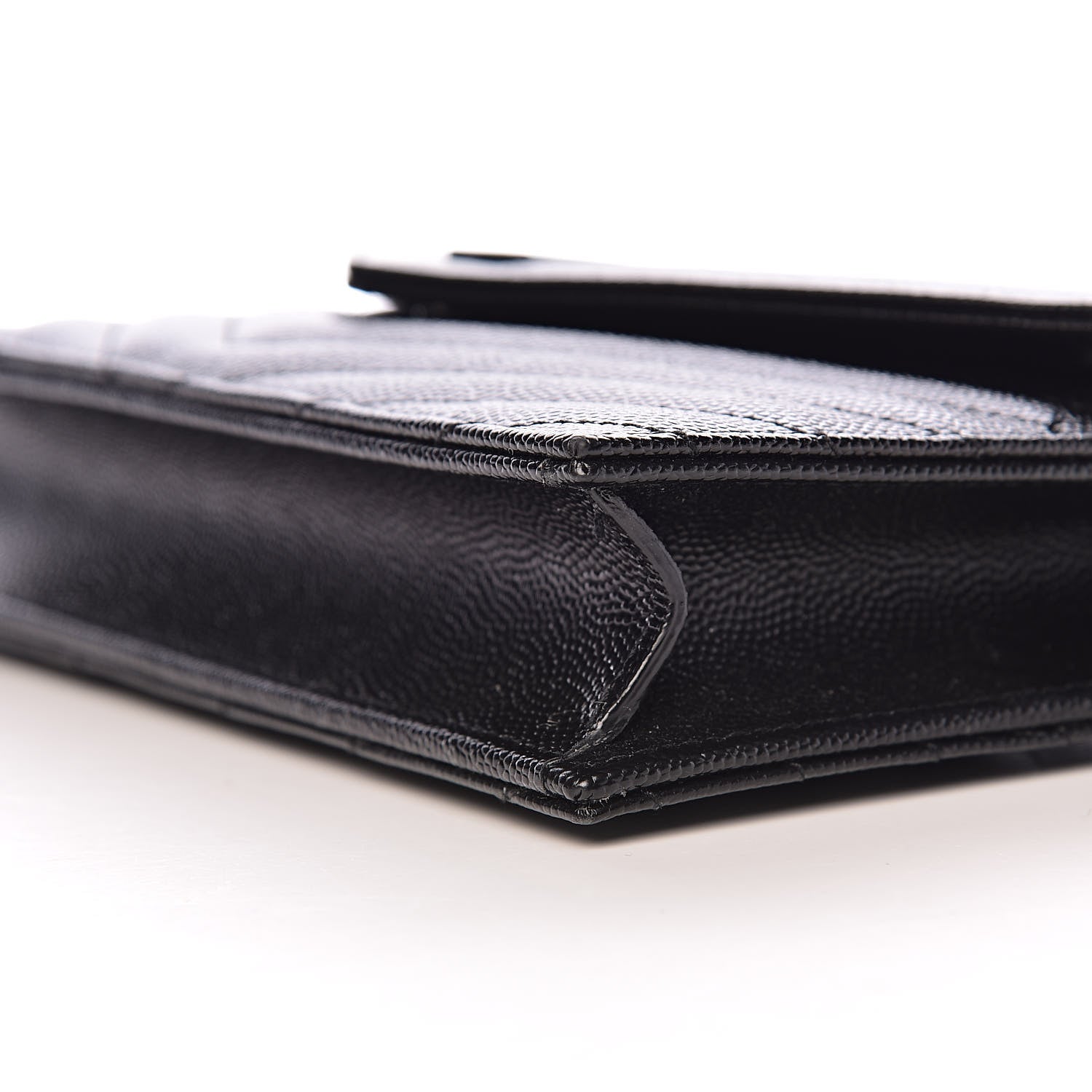 Saint Laurent Grain De Poudre Matelasse Chevron Monogram Envelope Chain Wallet Black 8 of 10