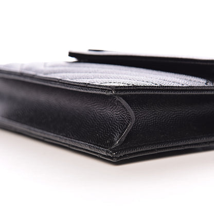 Saint Laurent Grain De Poudre Matelasse Chevron Monogram Envelope Chain Wallet Black 8 of 10