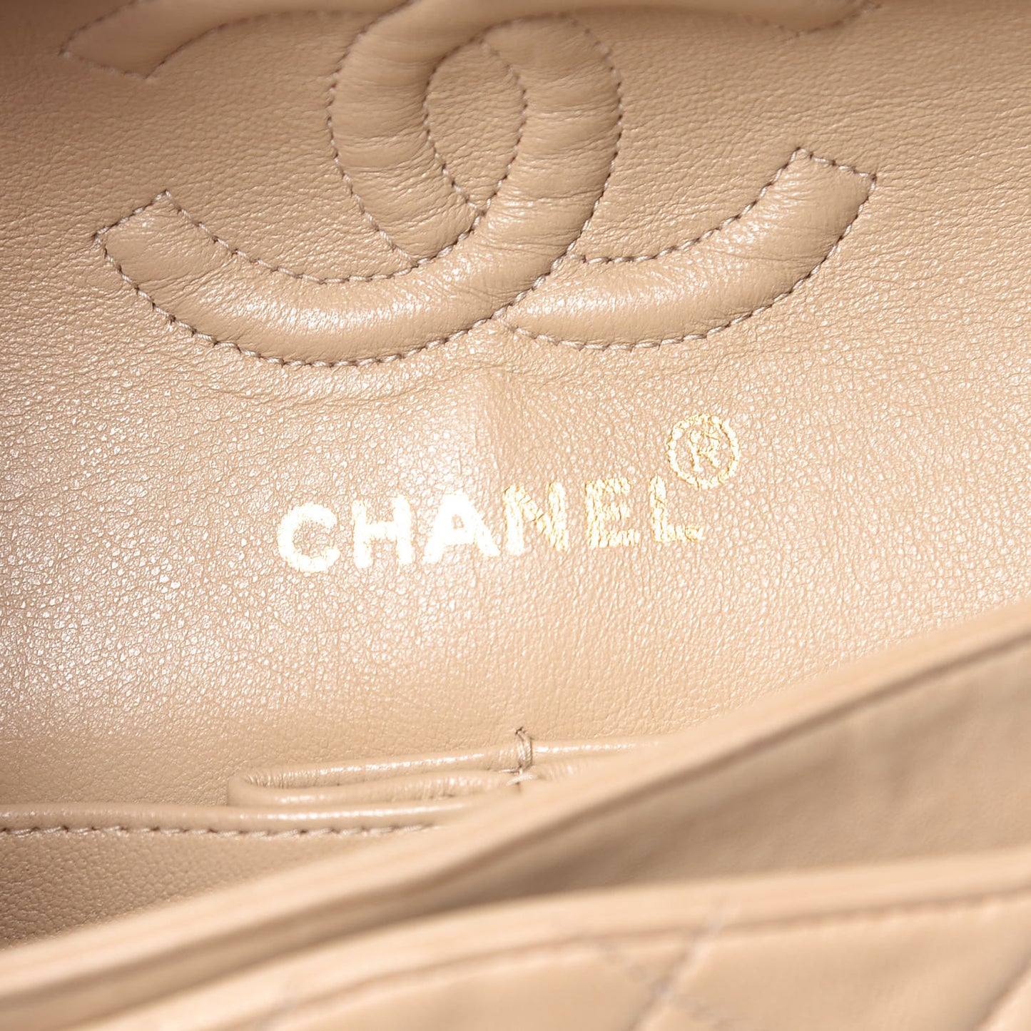 Lambskin Quilted Small Double Flap Beige
