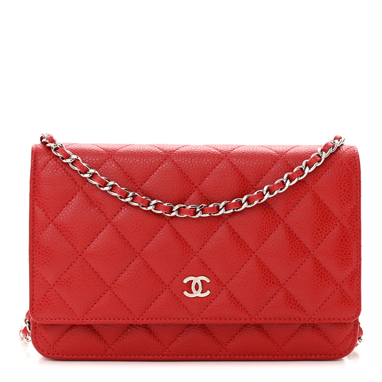 Chanel Caviar Quilted Wallet on Chain WOC Red 1 of 13