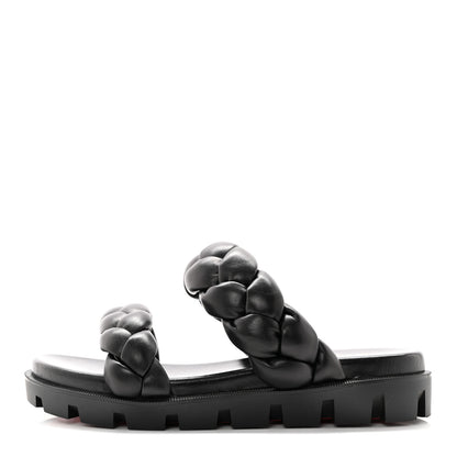Christian Louboutin Calfskin Braided Just Brio Slide Sandals 36 Black 1 of 9