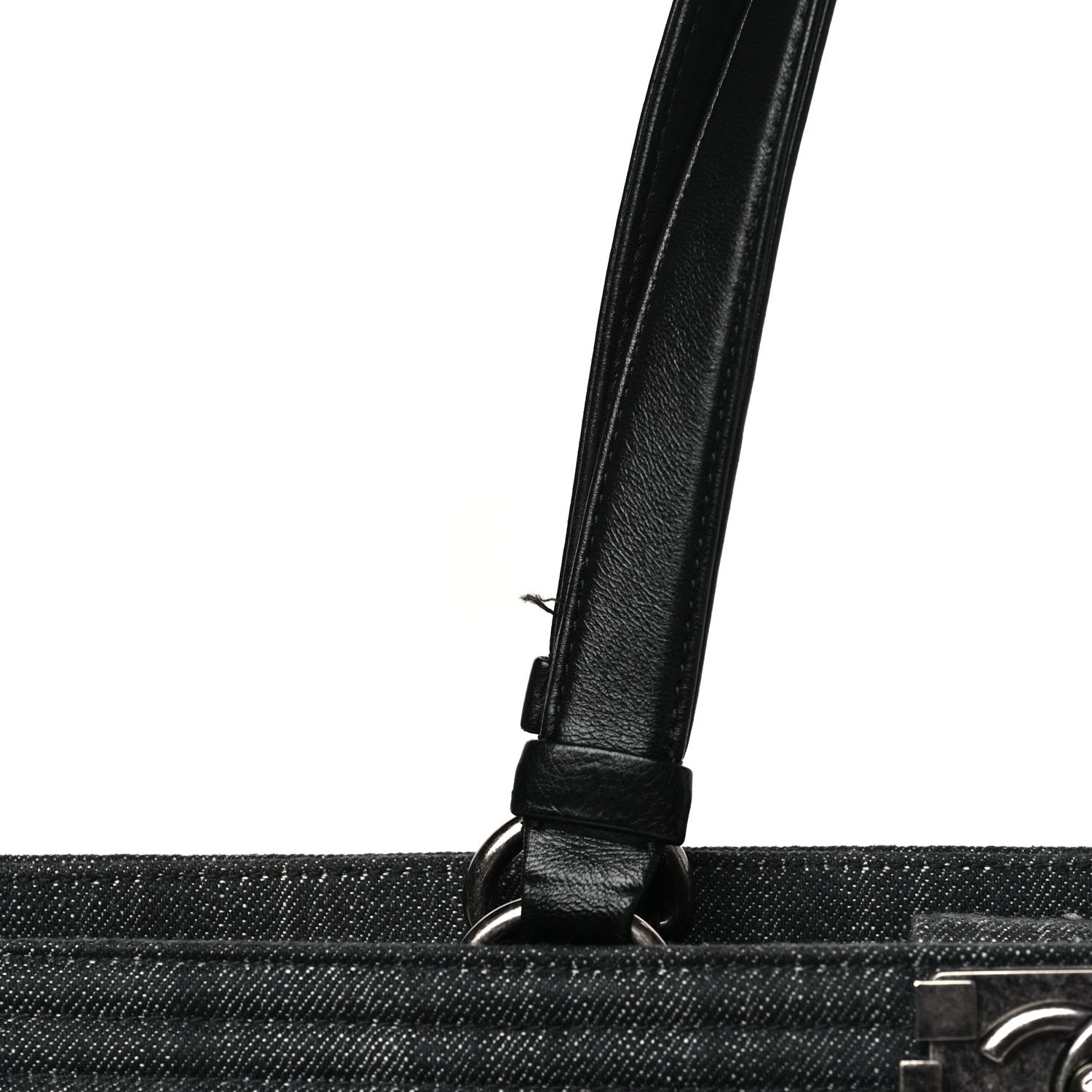 Chanel Denim Quilted Boy Shopping Tote Black 10 of 10