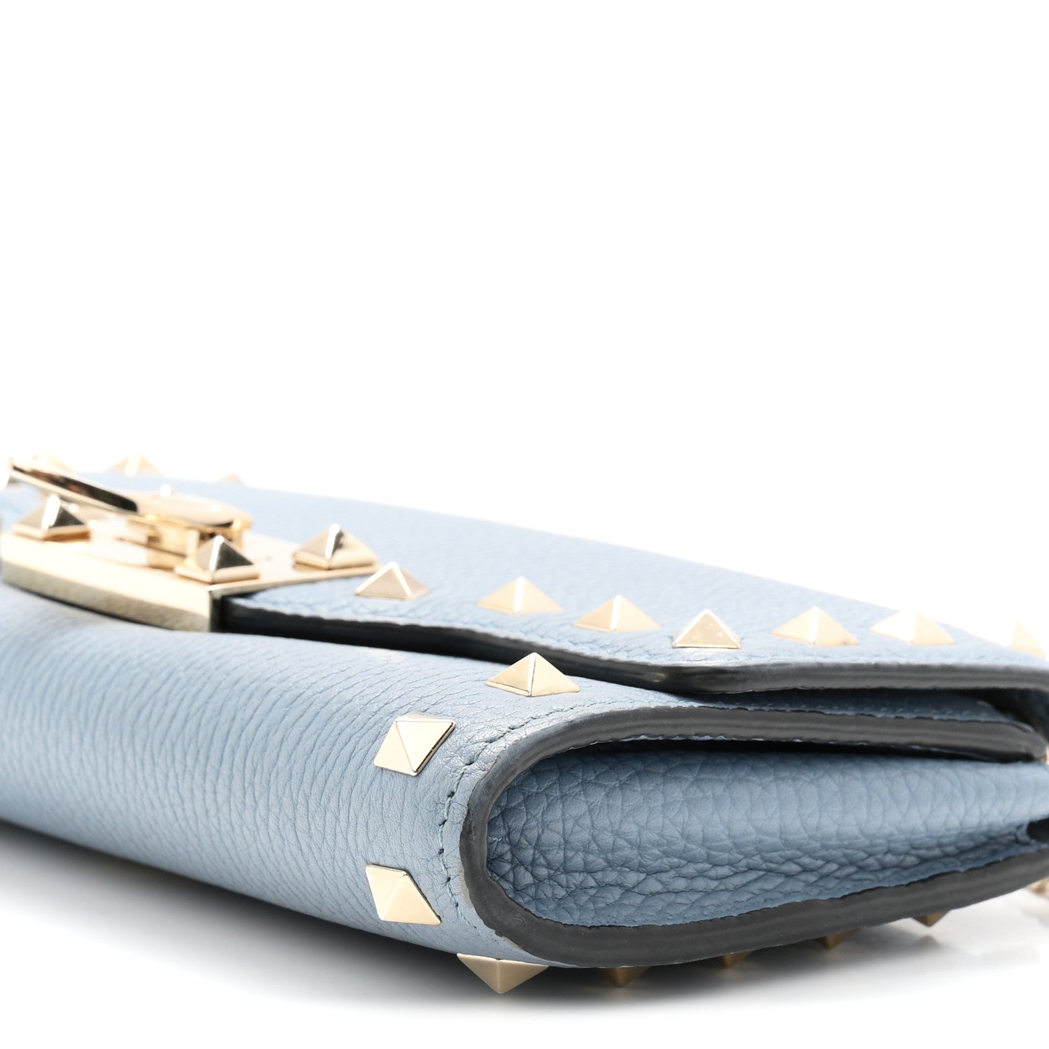 Valentino Garavani Pebbled Calfskin Rockstud Flip Lock Wallet On Chain Niagara 9 of 9