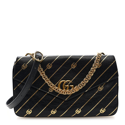Gucci Calfskin Diagonal GG Medium Thiara Double Envelope Shoulder Bag Black White 1 of 10