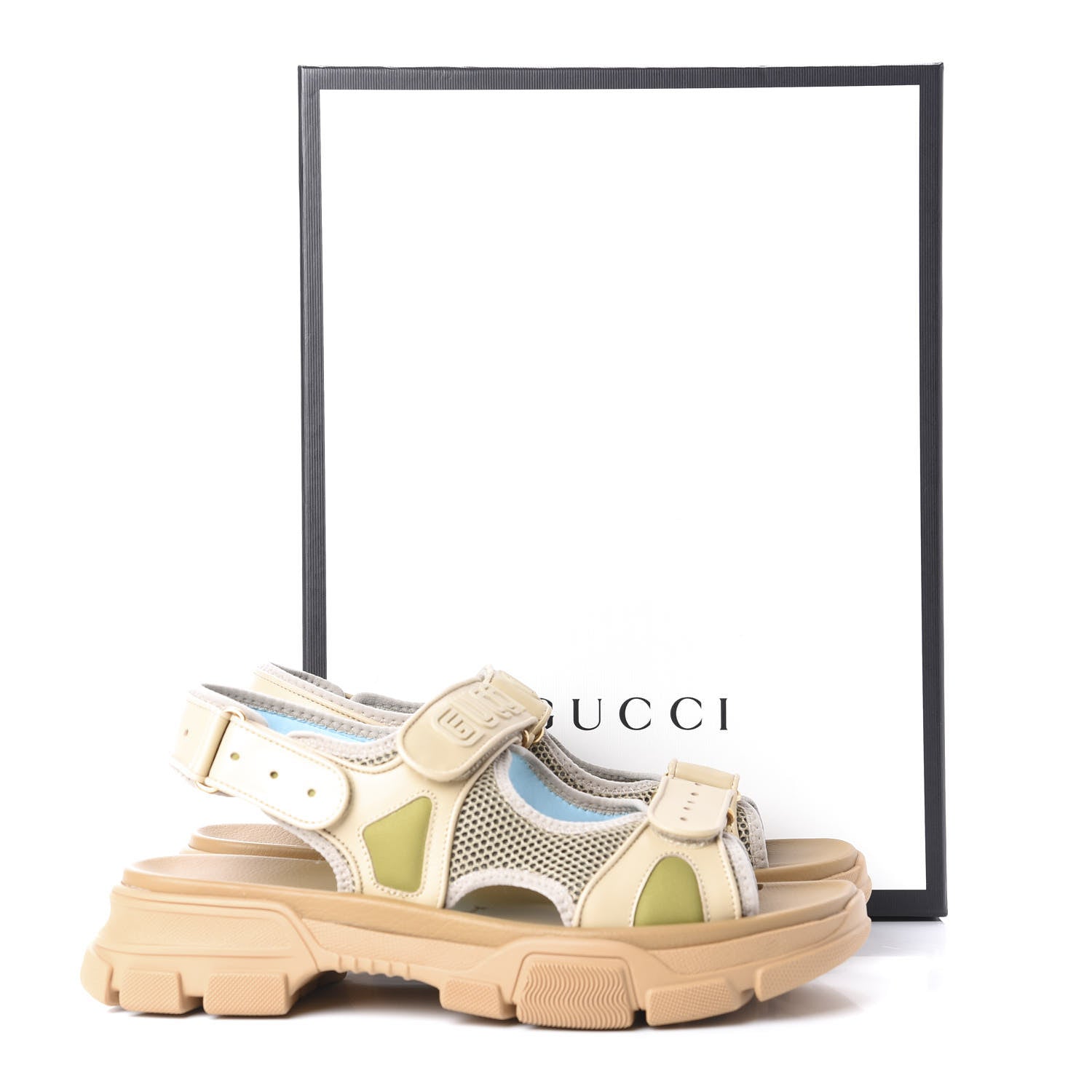 Gucci X SEGA Nappa Mesh Mens Aguru Sandals 11 Sand Storm Gold 11 of 11