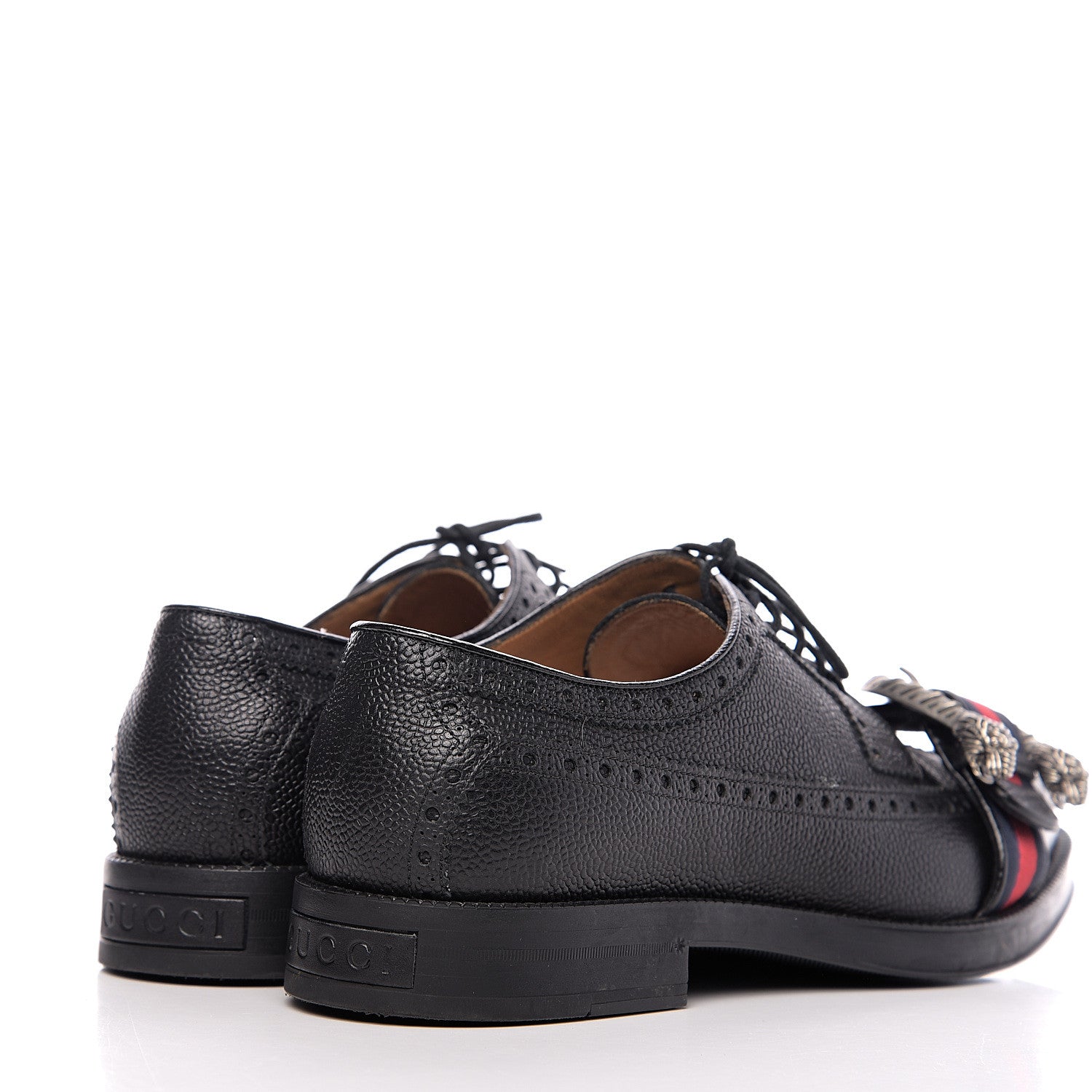 Gucci Pebbled Calfskin Dionysus Web Mens Martins Shoes 8 Black 4 of 12
