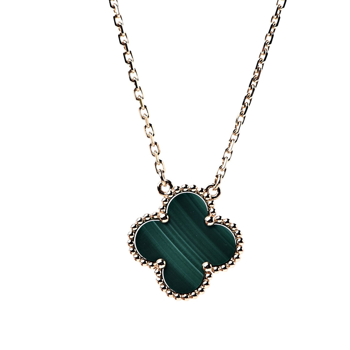 18K Yellow Gold Malachite Vintage Alhambra Pendant Necklace