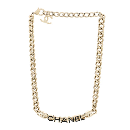 Chanel Enamel Metal Logo Choker Necklace Gold Black White 3 of 7
