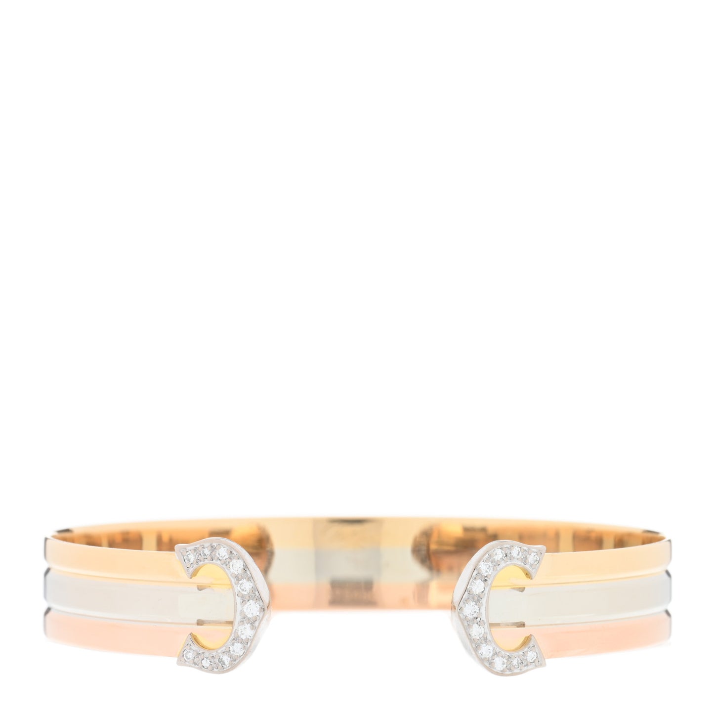 18K Pink Yellow White Gold Diamond C de CartierTrinity Cuff Bracelet