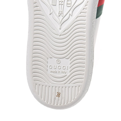 Gucci Calfskin Web Bee Embroidered Womens Ace Sneakers 38 White Green 6 of 9