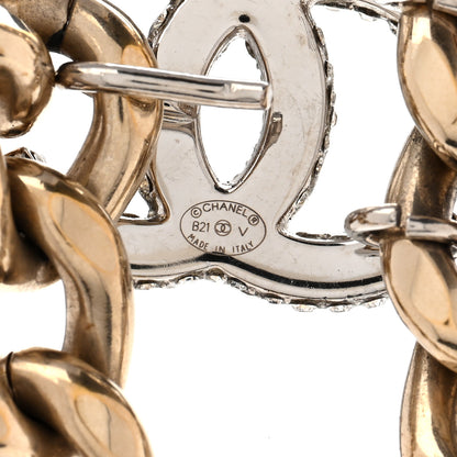 Chanel Chain Link Crystal CC Dog Tag Charm Necklace Gold 5 of 7