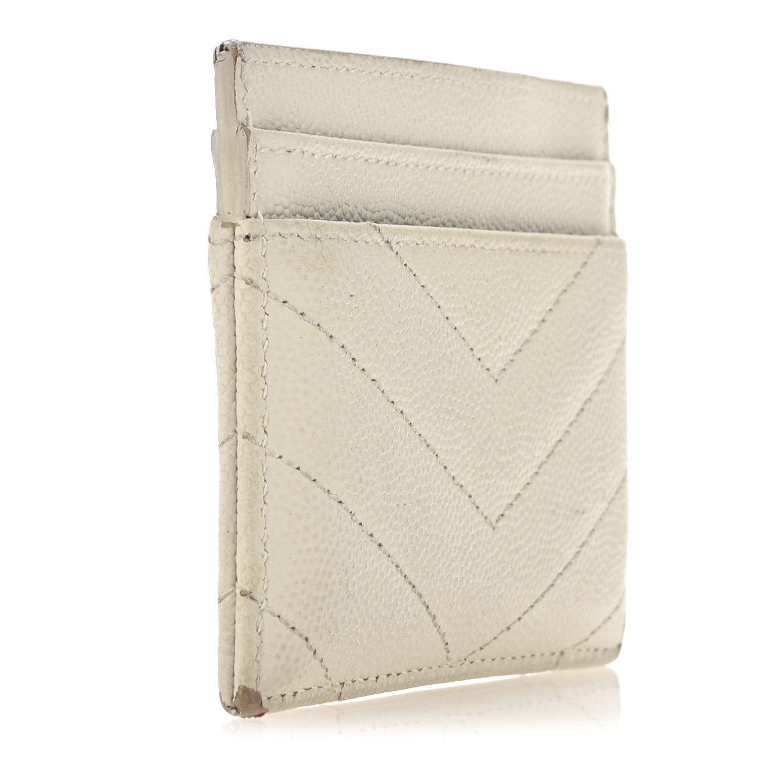 Saint Laurent Grain De Poudre Matelasse Chevron Monogram Credit Card Case Crema Soft 3 of 10