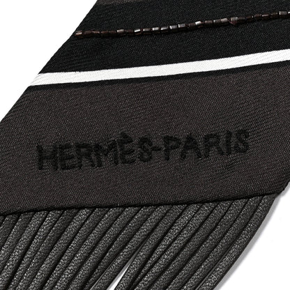 Hermes Silk Beaded Guepard Bandana Fringed Twilly Cacao Etoupe White 3 of 4