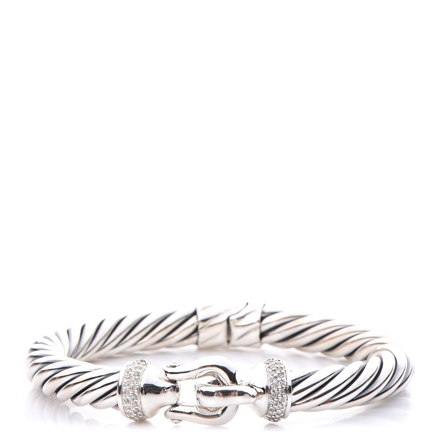 Sterling Silver Diamond 8.5mm Cable Buckle Bracelet