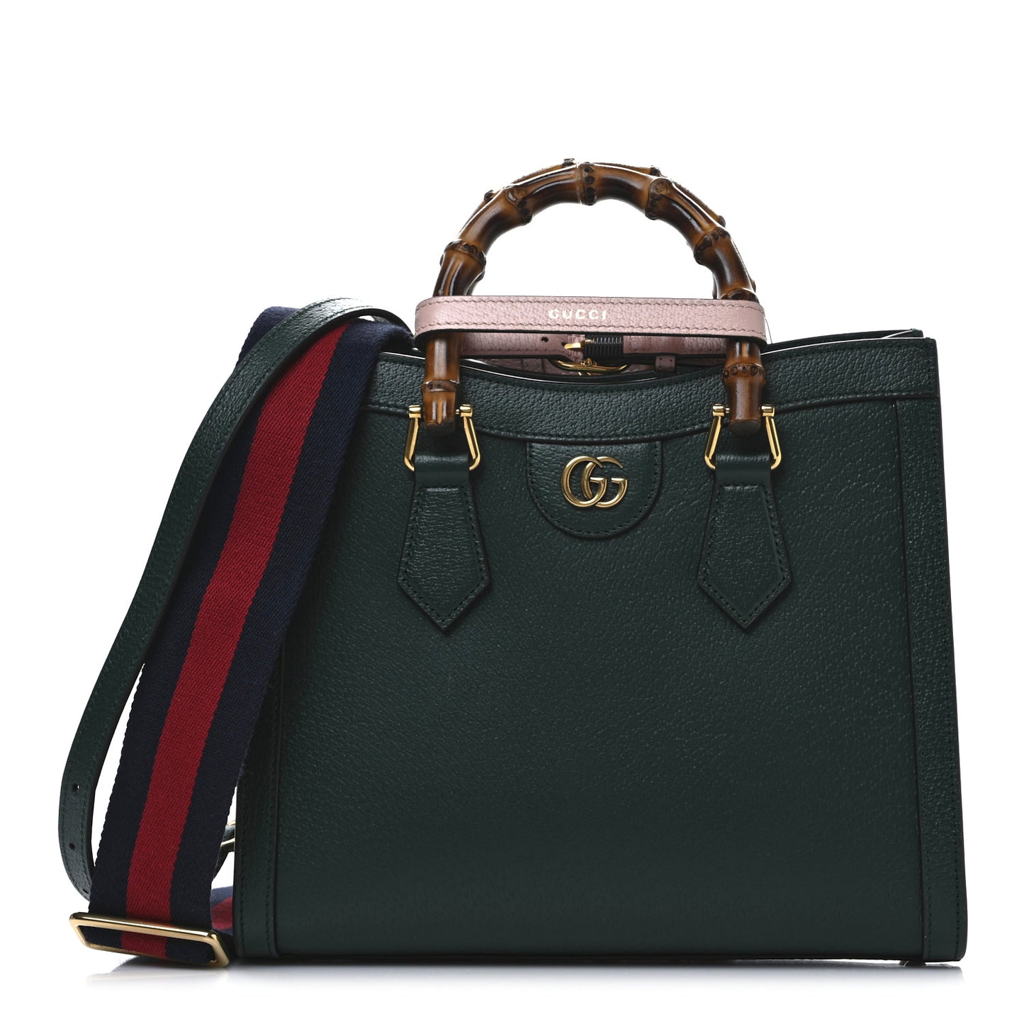 Textured Dollar Calfskin Web Small Diana Tote Bag Green