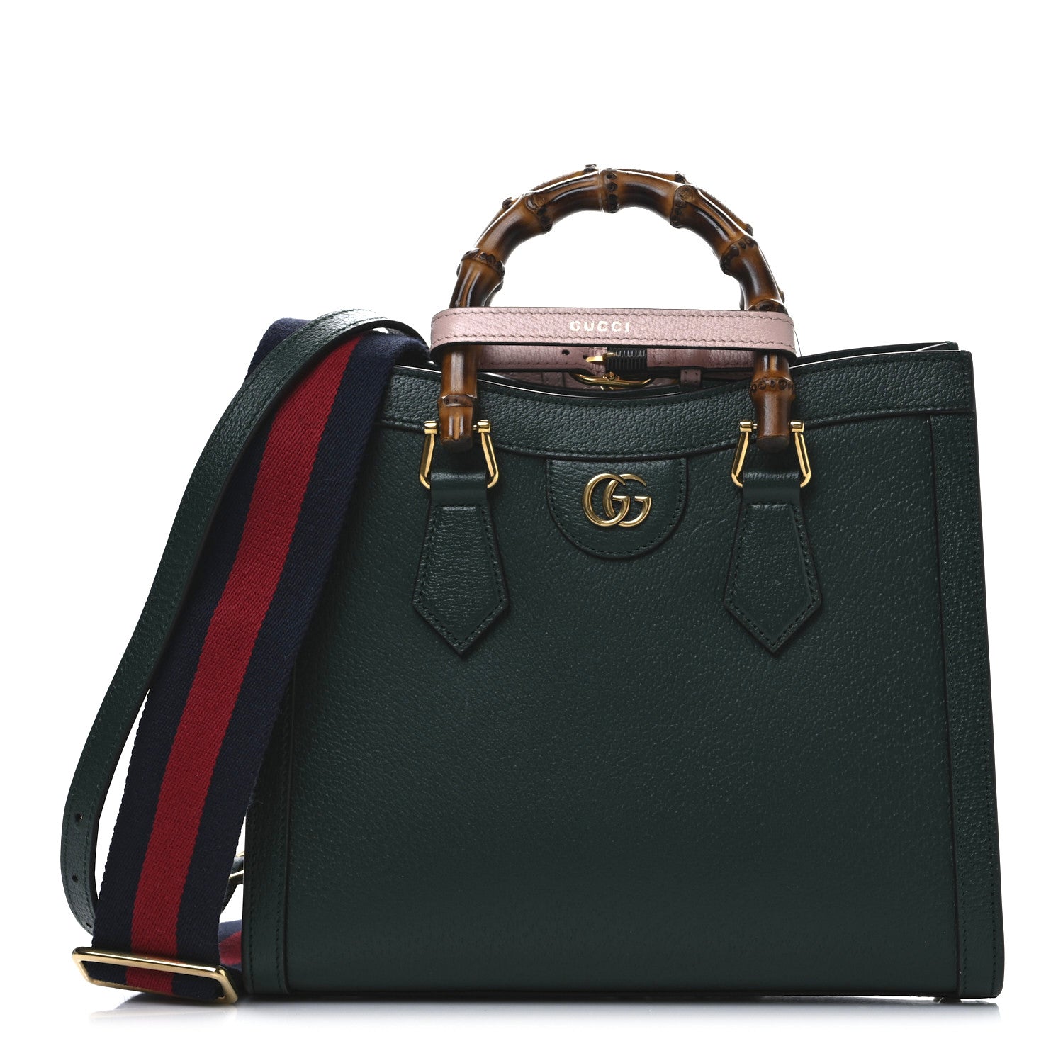 Gucci Textured Dollar Calfskin Web Small Diana Tote Bag Green 1 of 9